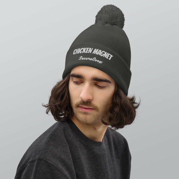 Chicken Magnet White Lettering Pom Pom Beanie - Image 4