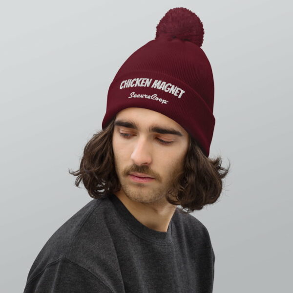 Chicken Magnet White Lettering Pom Pom Beanie - Image 2