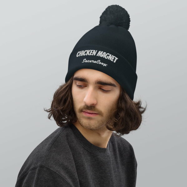 Chicken Magnet White Lettering Pom Pom Beanie - Image 3