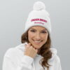 mockup-b8bc4783.jpg Chicken Magnet Pink Lettering Pom Pom Beanie