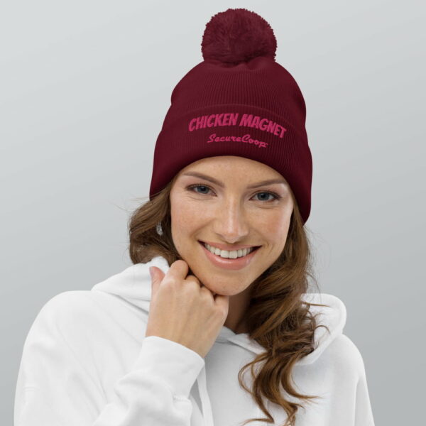Chicken Magnet Pink Lettering Pom Pom Beanie - Image 3