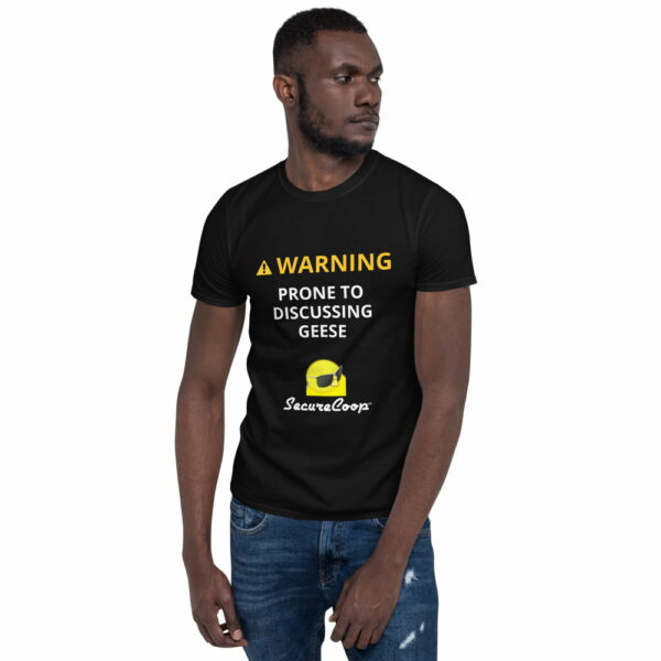 unisex-basic-softstyle-t-shirt-black-5fecb06e0fa56.jpg WARNING! Prone to Discussing Geese Short-Sleeve Unisex T-Shirt