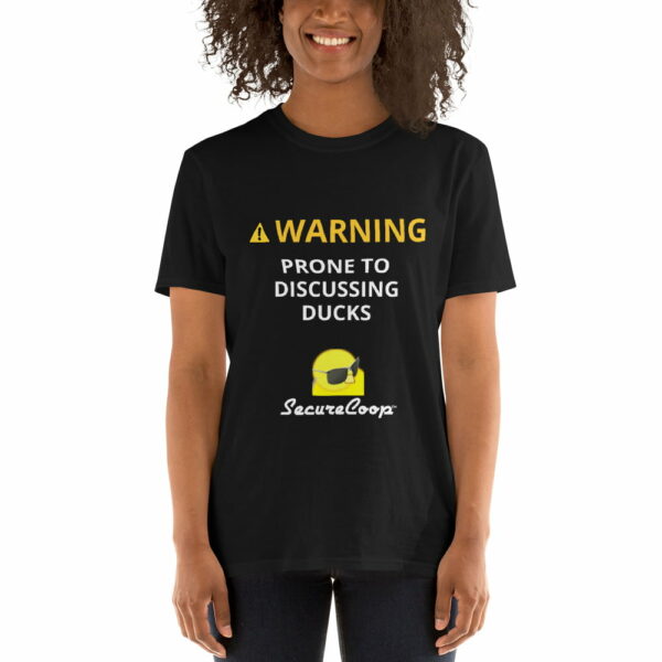 unisex-basic-softstyle-t-shirt-black-5fecb0c28c02f.jpg WARNING! Prone to Discussing Ducks Short-Sleeve Unisex T-Shirt