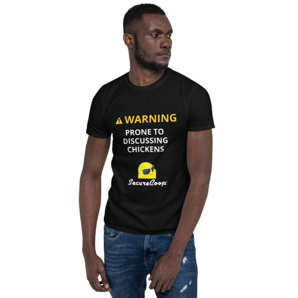 unisex-basic-softstyle-t-shirt-black-5fecb103f2bf8.jpg WARNING! Prone to Discussing Chickens Short-Sleeve Unisex T-Shirt